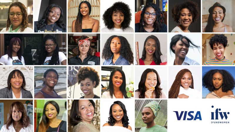 Collage of 25 profile pictures of Visa and IFundWomen black-owned business grantees