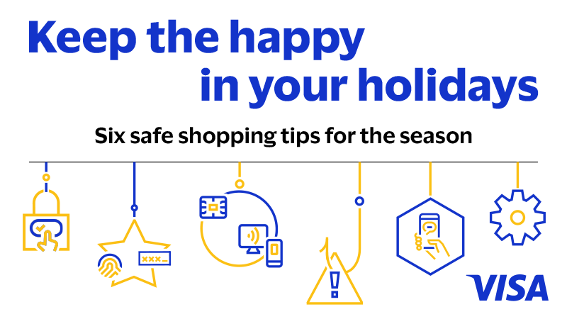 Graphic that says keep the happy in your holidays with Visa logo