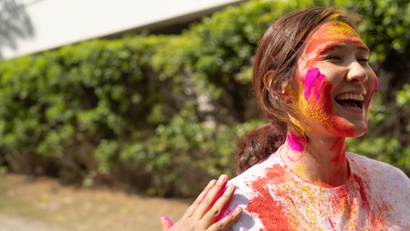 Visa employee Connie Bergquist participating in a color run activity