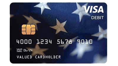 Una tarjeta de débito Visa de Pago por Impacto Económico genérica.