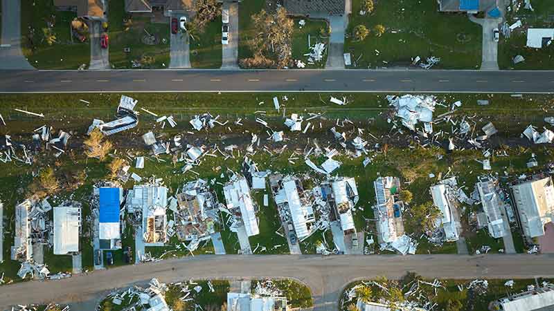 Destruction left behind in the aftermath of a tornado