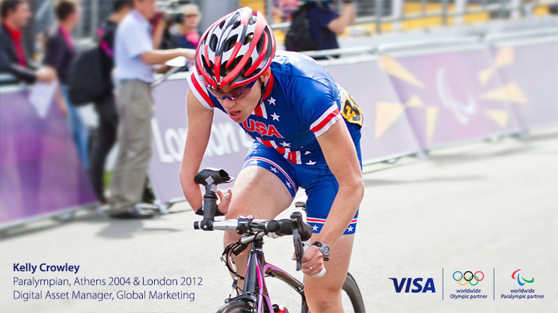 Kelly Crowley, Paralympian, riding bicycle