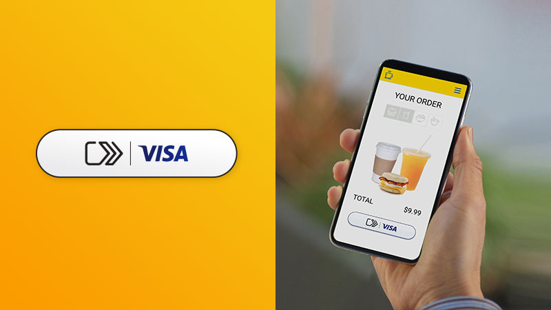 Image of a mobile device showing a screen with the Visa click to pay icon 