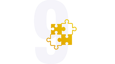 Illustration of four puzzle pieces fitting together with the number 9 in the background.