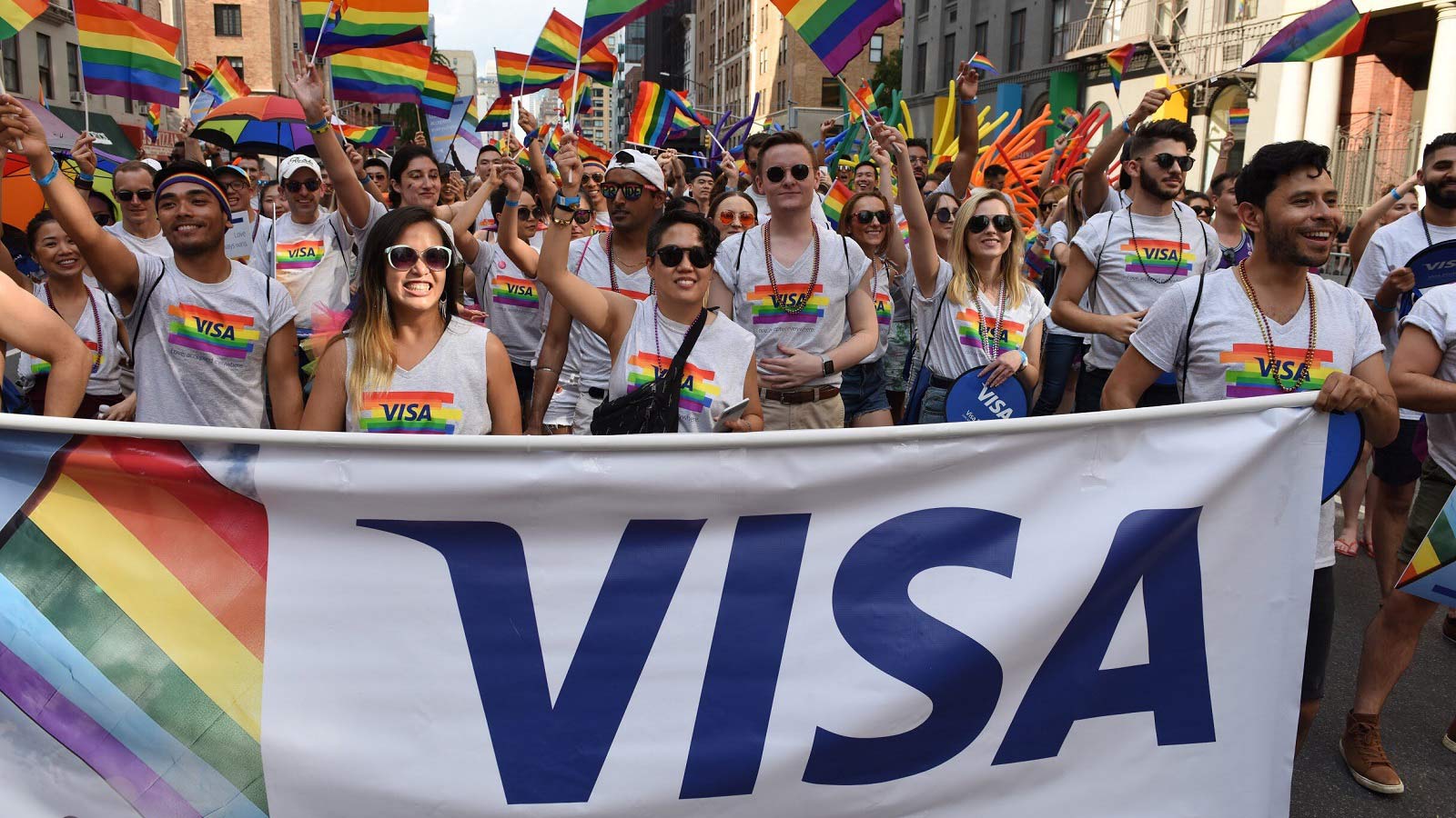 visa employees at pride parade