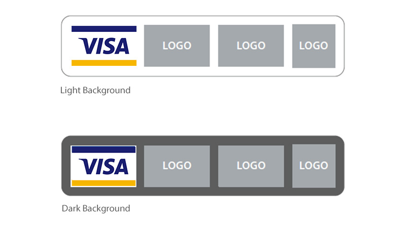 Both light and dark background. Left to right: Full-color POS Graphic followed by other network marks.