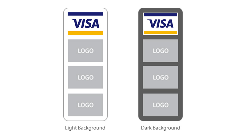 Both light and dark background. Top down: Full-color POS Graphic followed by other network marks.