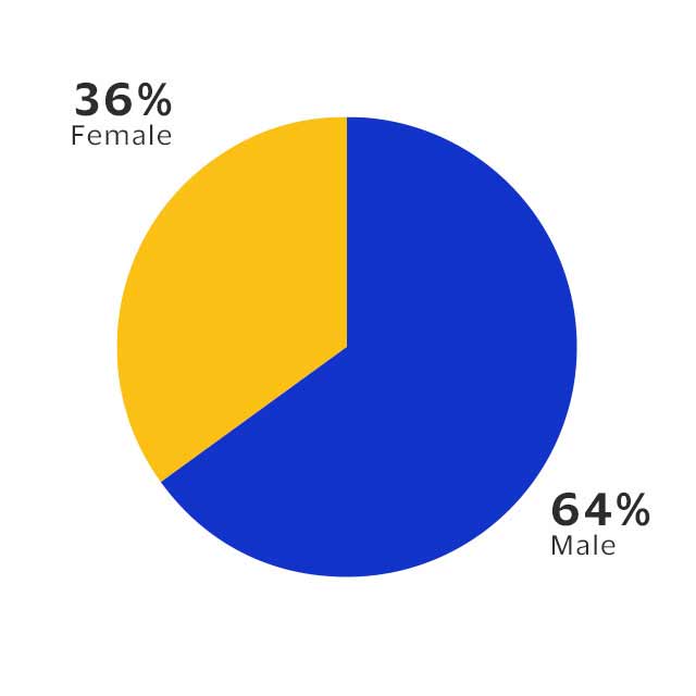 A pie chart shows that the gender of Visa’s global leadership is 35% female and 65% male.