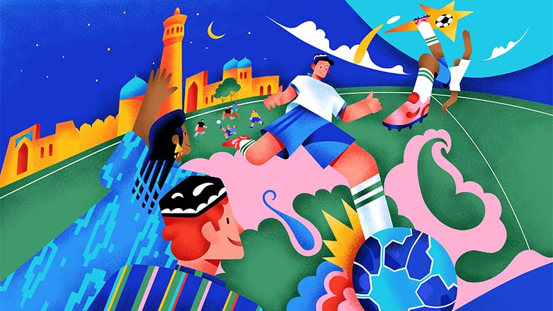 Artwork by Polya Pokataeva from Uzbekistan, created for Visa’s Reimagine FIFA World Cup 2026 collaboration.