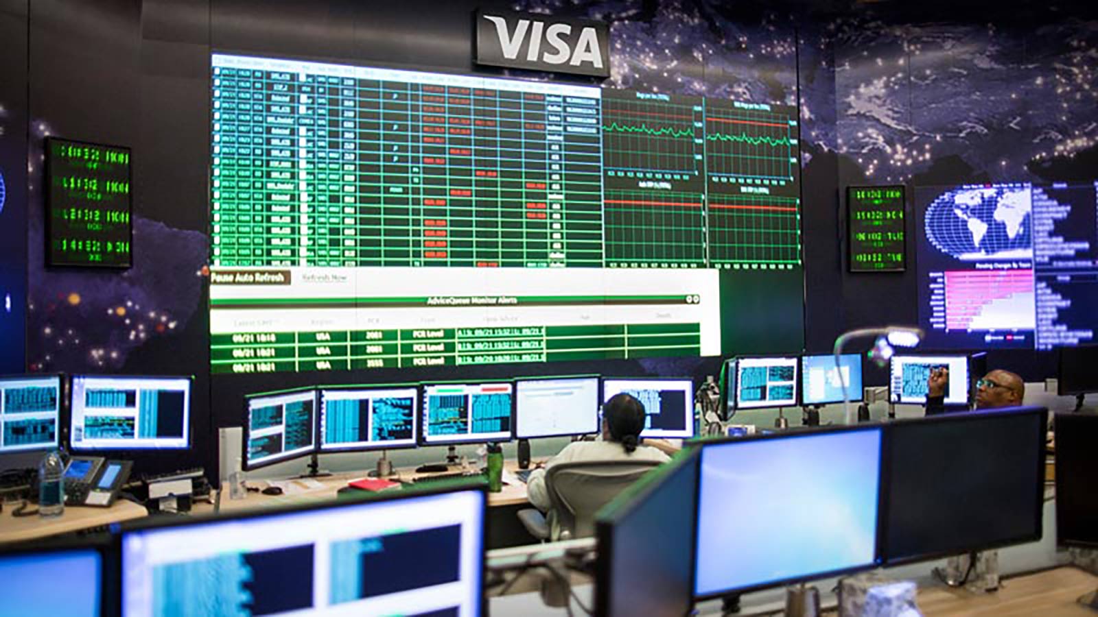 Visa data center control room.