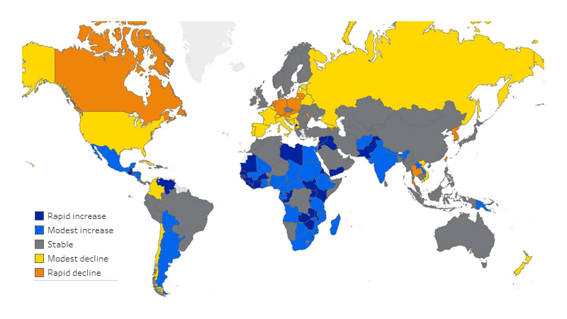 Working age populations heat map. See image description for details.