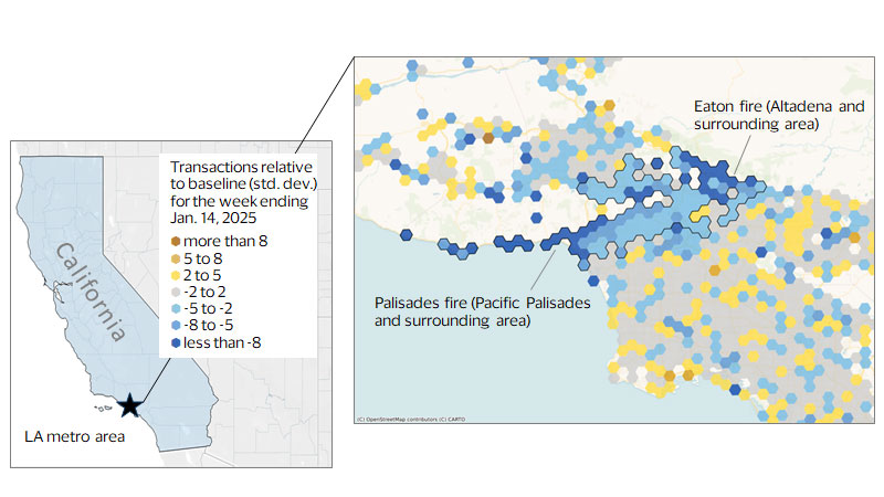 Spending in areas impacted by the fires. See image description for details.