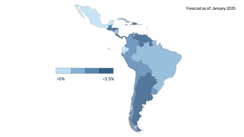 Real GDP growth forecast for 2025 forecast map. See image description for details.