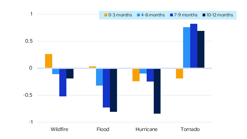 Impact of natural disasters by type on consumer demand. See image description for details.