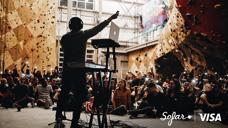 A music performance and the Sofar and Visa logos.