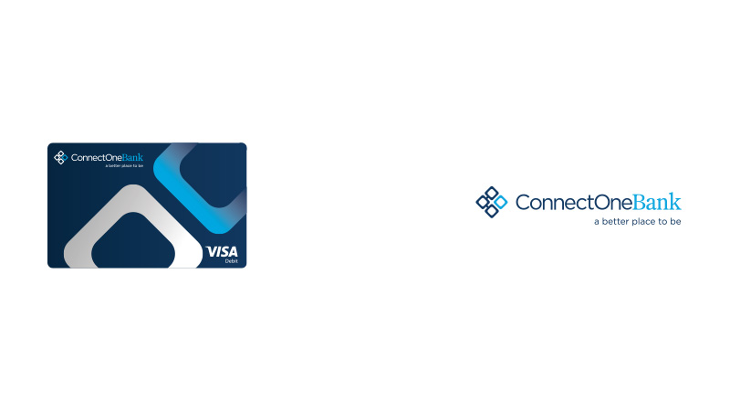 ConnectOne Bank logo and debit card, with the Visa logo.