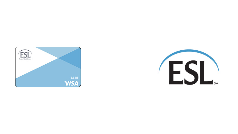 ESL logo and debit card with the Visa logo.