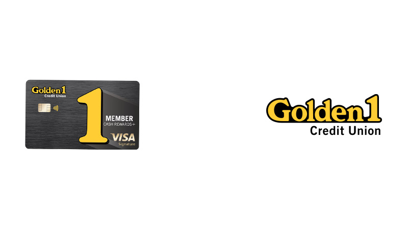 Golden 1 Credit Union logo and cash rewards Signature card, with chip-enabled indicator and the Visa logo.