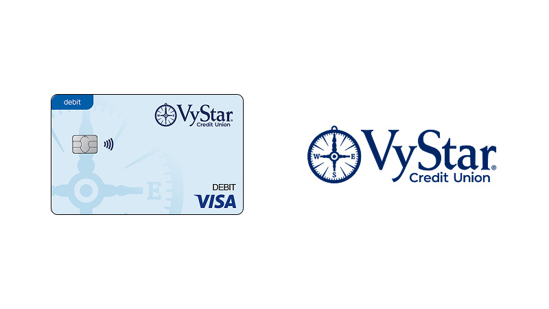 VyStar Credit Union logo and Debit, with chip-enabled indicator and the Visa logo.