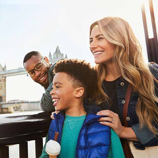A family enjoying London sightseeing along the river Thames.